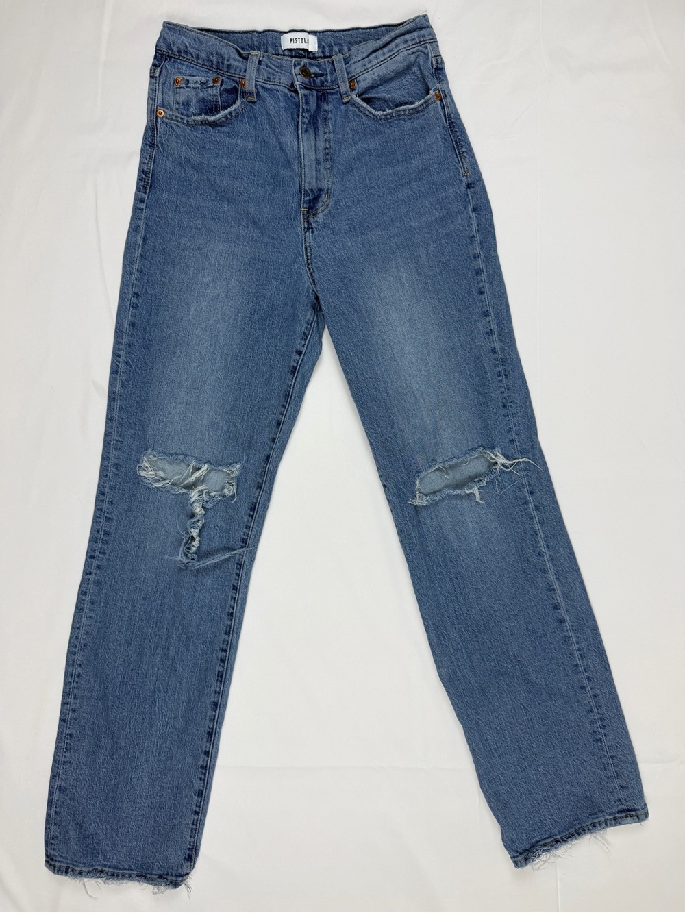 Pistola Jeans 28 High Rise Straight Leg Distressed Raw Hem Blue Denim